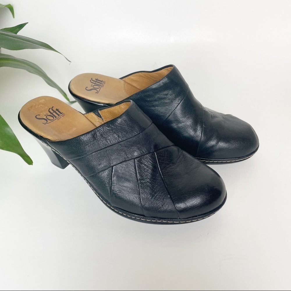 Sofft Madrid Leather Heeled Mules Black Size 8.5